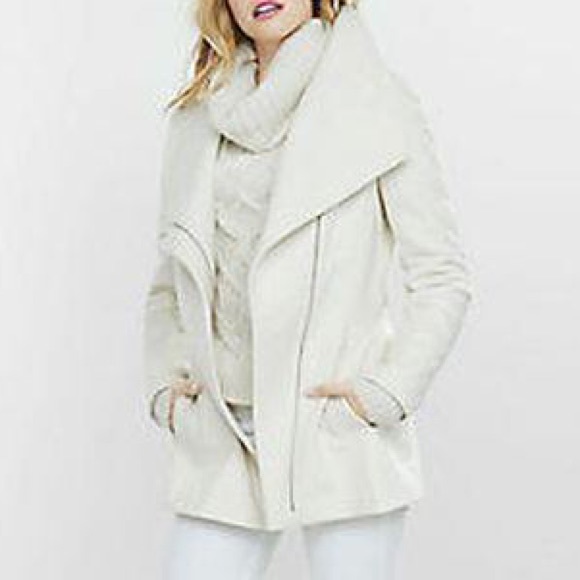 Express Jackets & Blazers - Express Ivory Asymmetric Zip Wrap Coat size Small